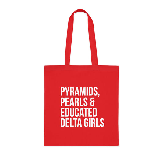 Pyramids Pearls & Educated Delta Girls Cotton Tote Bag - Crimson & White