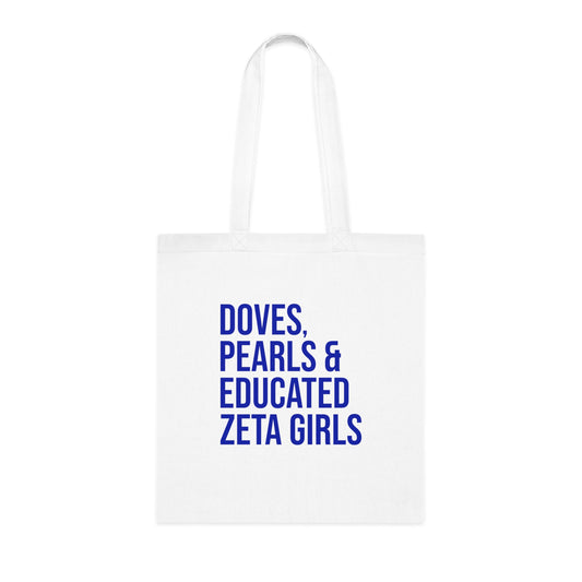 Doves Pearls & Educated Zeta Girls Cotton Tote Bag - White