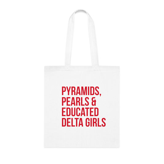 Pyramids Pearls & Educated Delta Girls Cotton Tote Bag - White & Crimson