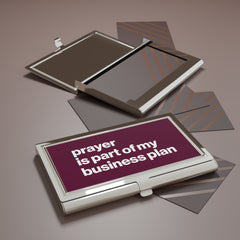 Prayer Is Part Of My Business Plan Business Card Holder - Plum