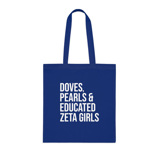 Doves Pearls & Educated Zeta Girls Cotton Tote Bag - Blue