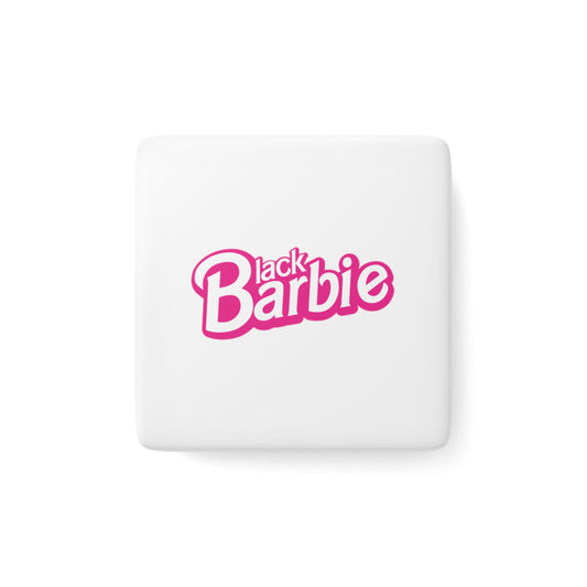 Black Barbie Porcelain Magnet - White