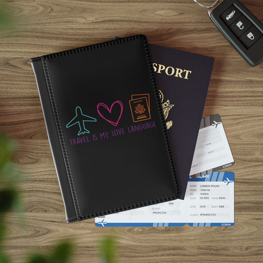 Travel is My Love Language Icons Passport Cover - Black