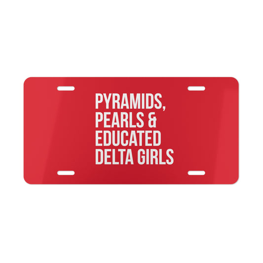 Pyramids Pearls & Educated Delta Girls Vanity Plate - Crimson & White