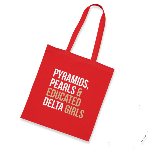 Pyramids Pearls & Educated Delta Girls Cotton Tote Bag - Crimson