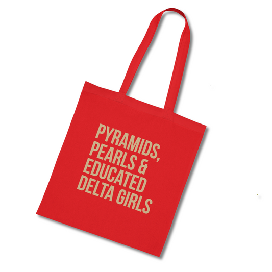 Pyramids Pearls & Educated Delta Girls Cotton Tote Bag - Crimson & Cream