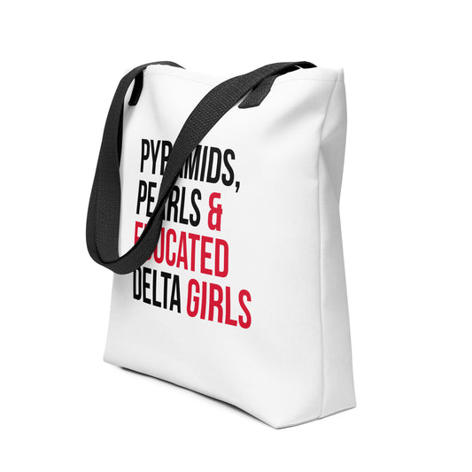 Pyramids Pearls & Educated Delta Girls Tote - White Multi Black