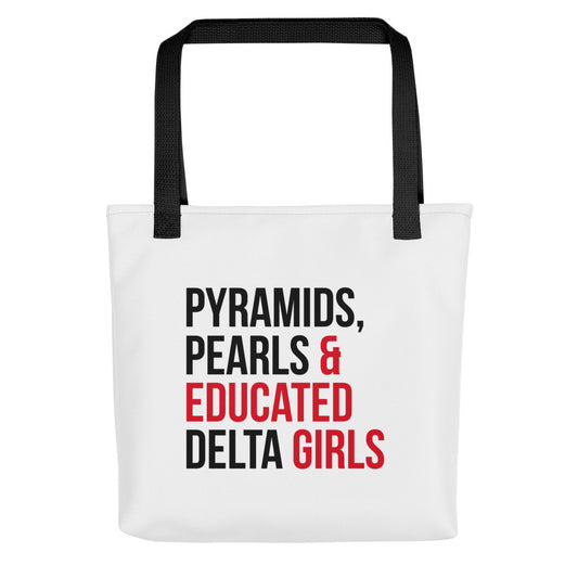 Pyramids Pearls & Educated Delta Girls Tote - White Multi Black