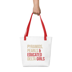 Pyramids Pearls & Educated Delta Girls Tote - White Cream Crimson
