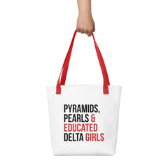 Pyramids Pearls & Educated Delta Girls Tote - White Multi Red