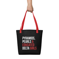 Pyramids Pearls & Educated Delta Girls Tote - Black Multi Red