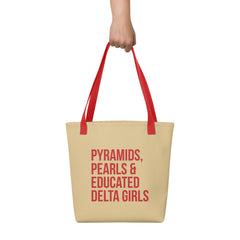Pyramids Pearls & Educated Delta Girls Tote - Cream & Crimson