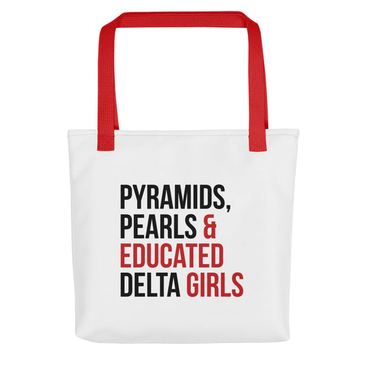 Pyramids Pearls & Educated Delta Girls Tote - White Multi Red