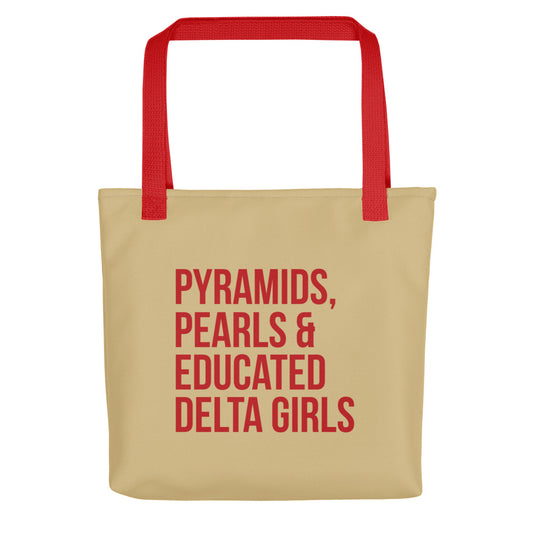 Pyramids Pearls & Educated Delta Girls Tote - Cream & Crimson