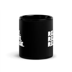 Relax. Relate. Release. Black Glossy Mug