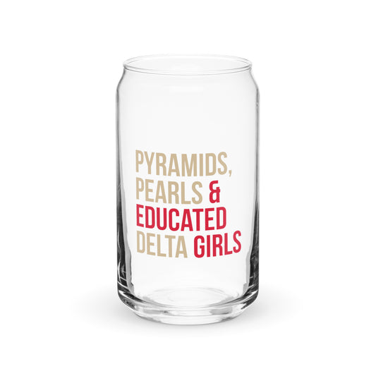 Pyramids Pearls & Educated Delta Girls 16 oz Can-Shaped Glass - Crimson & Cream