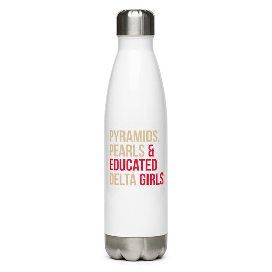 Pyramids Pearls & Educated Delta Girls Stainless Steel Water Bottle -  Crimson & Cream