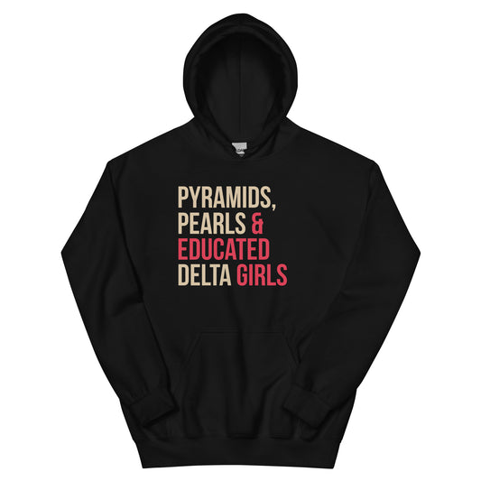 Pyramids Pearls & Educated Delta Girls Hoodie - Crimson & Cream