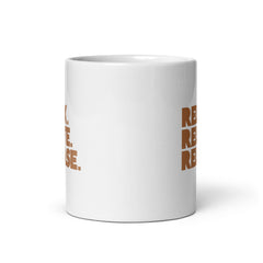 Relax. Relate. Release. White Glossy Mug - Brown