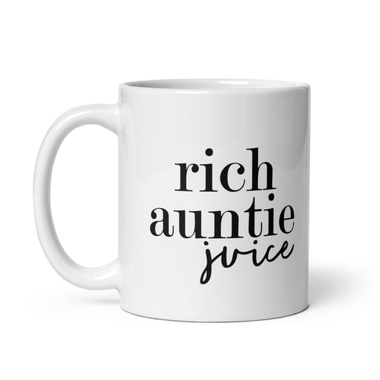 Rich Auntie Juice White Glossy Mug - Black