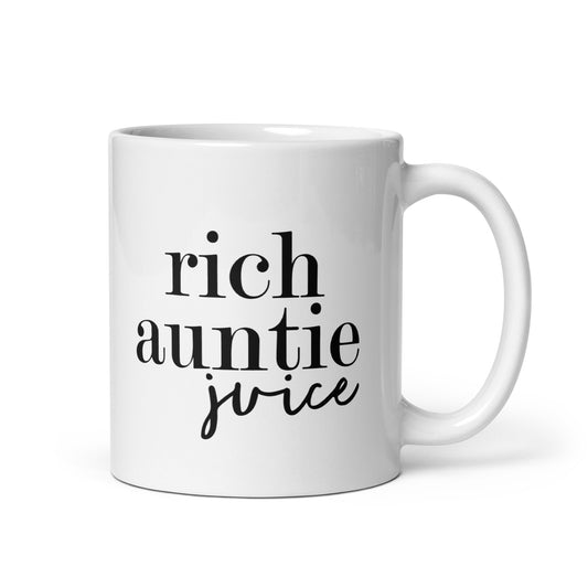 Rich Auntie Juice White Glossy Mug - Black