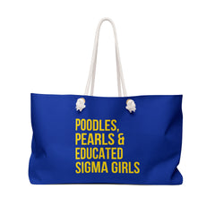 Poodles, Pearls & Educated Sigma Girls Weekender Bag - Blue & Yellow