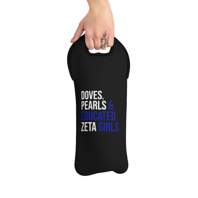 Doves Pearls & Educated Zeta Girls Wine Tote Bag