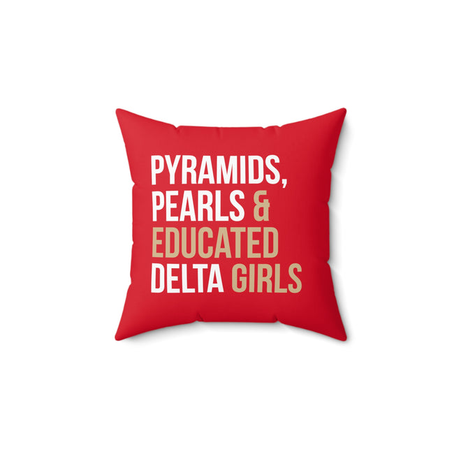 Pyramids Pearls & Educated Delta Girls Pillow - Crimson
