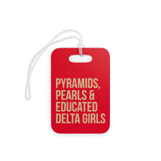 Pyramids Pearls & Educated Delta Girls Luggage Tags - Crimson & Cream