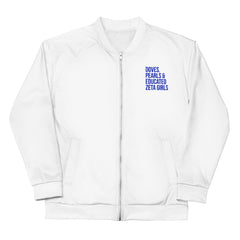 Doves Pearls & Educated Zeta Girls Bomber Jacket - White