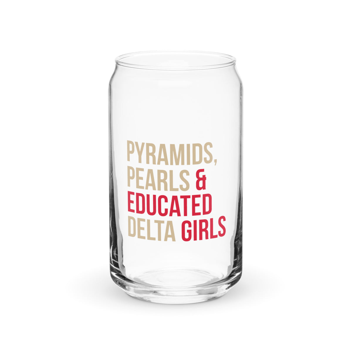 Pyramids Pearls & Educated Delta Girls 16 oz Can-Shaped Glass - Crimson & Cream
