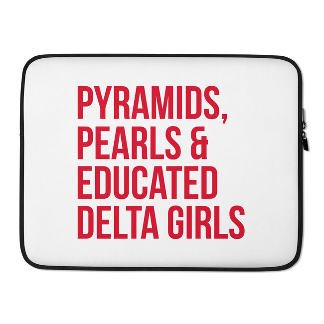 Pyramids Pearls & Educated Delta Girls Laptop Sleeve - White & Crimson