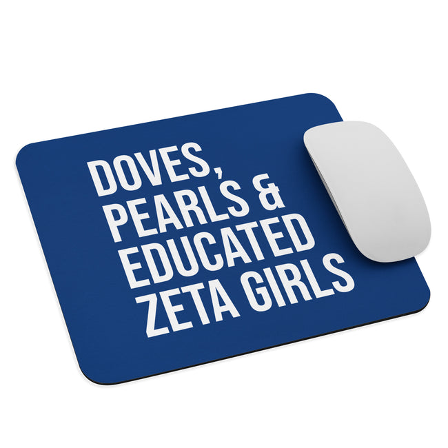 Doves, Pearls & Educated Zeta Girls Mouse Pad - Blue