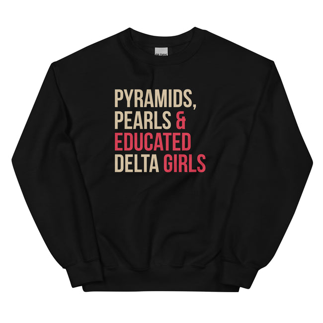 Pyramids Pearls & Educated Delta Girls Sweatshirt - Crimson & Cream
