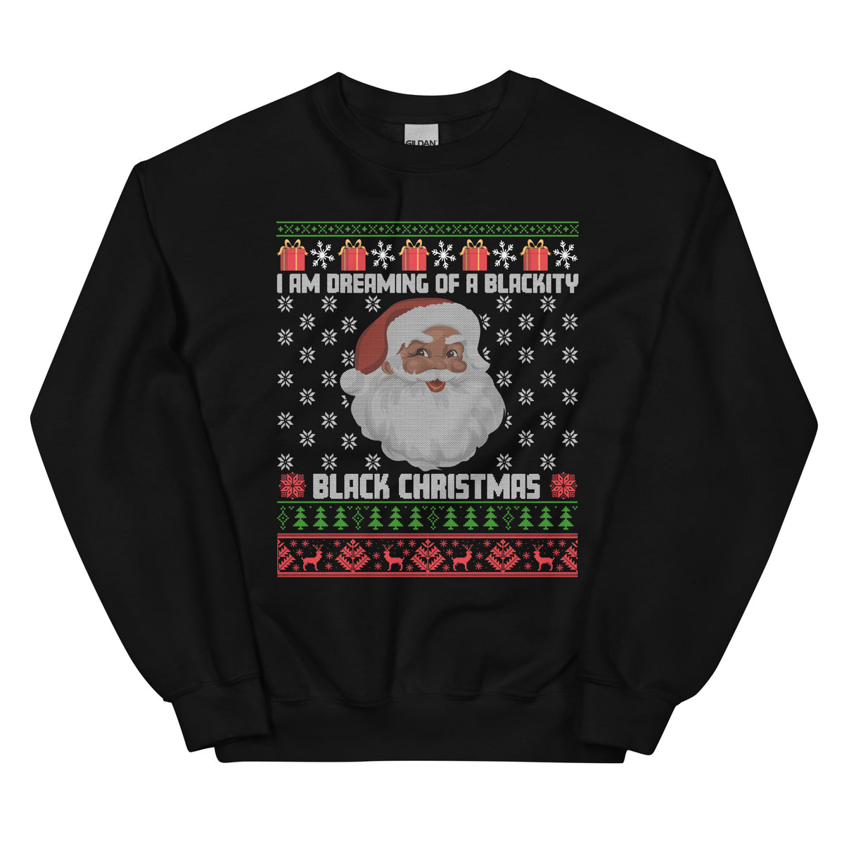 I Am Dreaming Of A Blackity Black Christmas Ugly Christmas Sweater - Black Santa