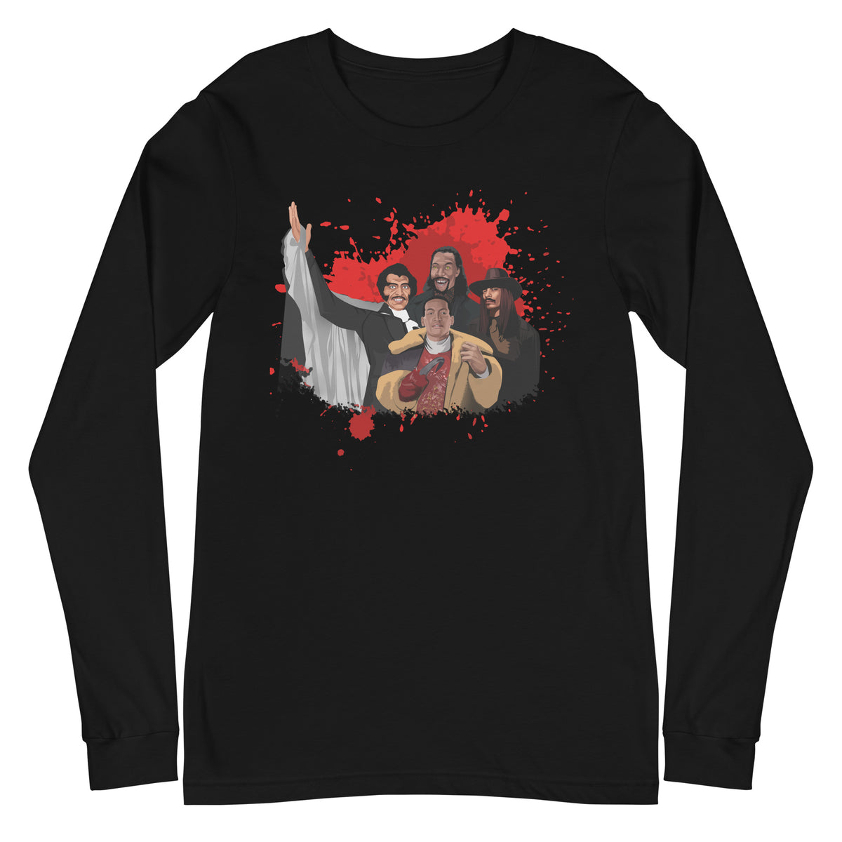 Black Horror Icons (Candyman, Blacula, Jimmy Bones & Maximillian (Vampire in Brooklyn) Long Sleeve T-Shirt