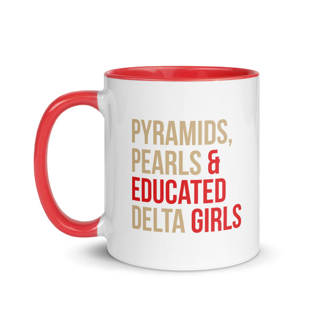 Pyramids, Pearls & Educated Delta Girls Accent Color Mug - Crimson & Cream