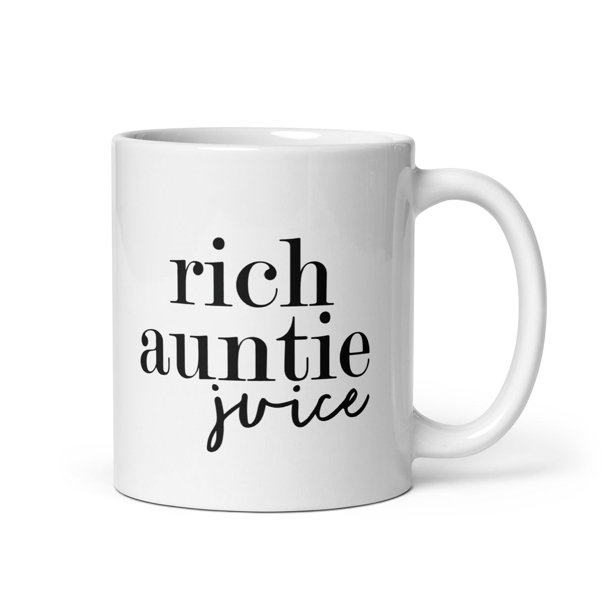 Rich Auntie Juice White Glossy Mug - Black